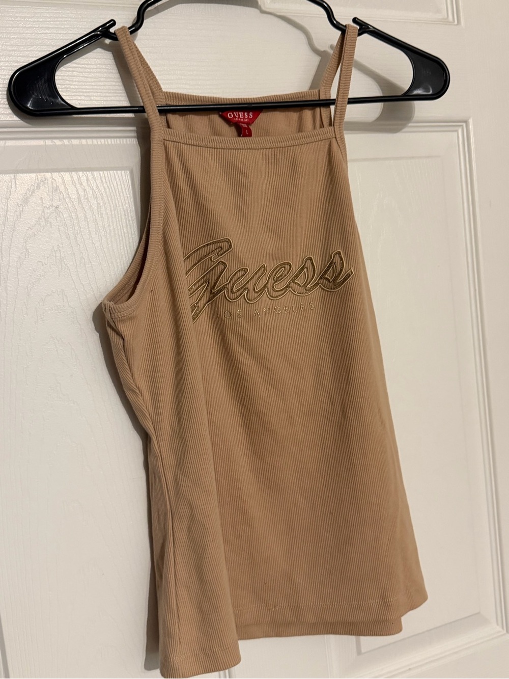 GUESS Beige Ribbed Logo Cami Tank - Picture 2 of 3